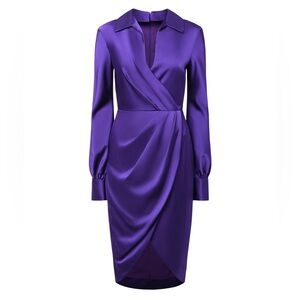 Theia Steph Satin Sheath Shirt Wrap Dress in Empress Purple NWT Size 8